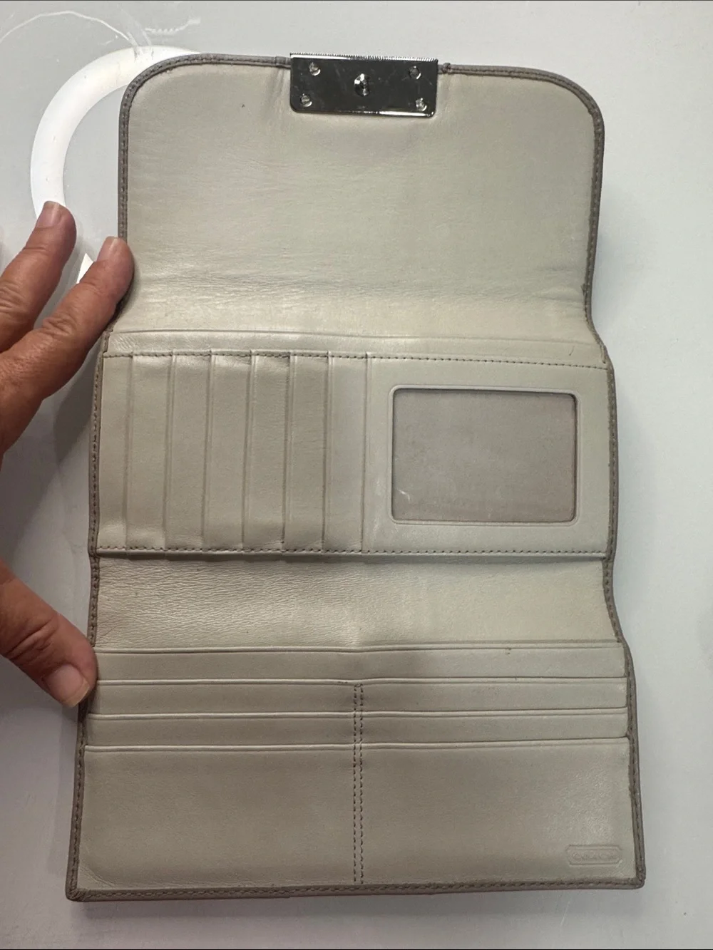Coach Gray Leather Flap Kristin Wallet with Silver Hardware